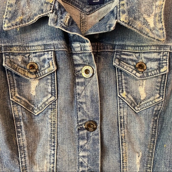 Guess jeans women gold splattered jean jacket. Size Large - Picture 4 of 15
